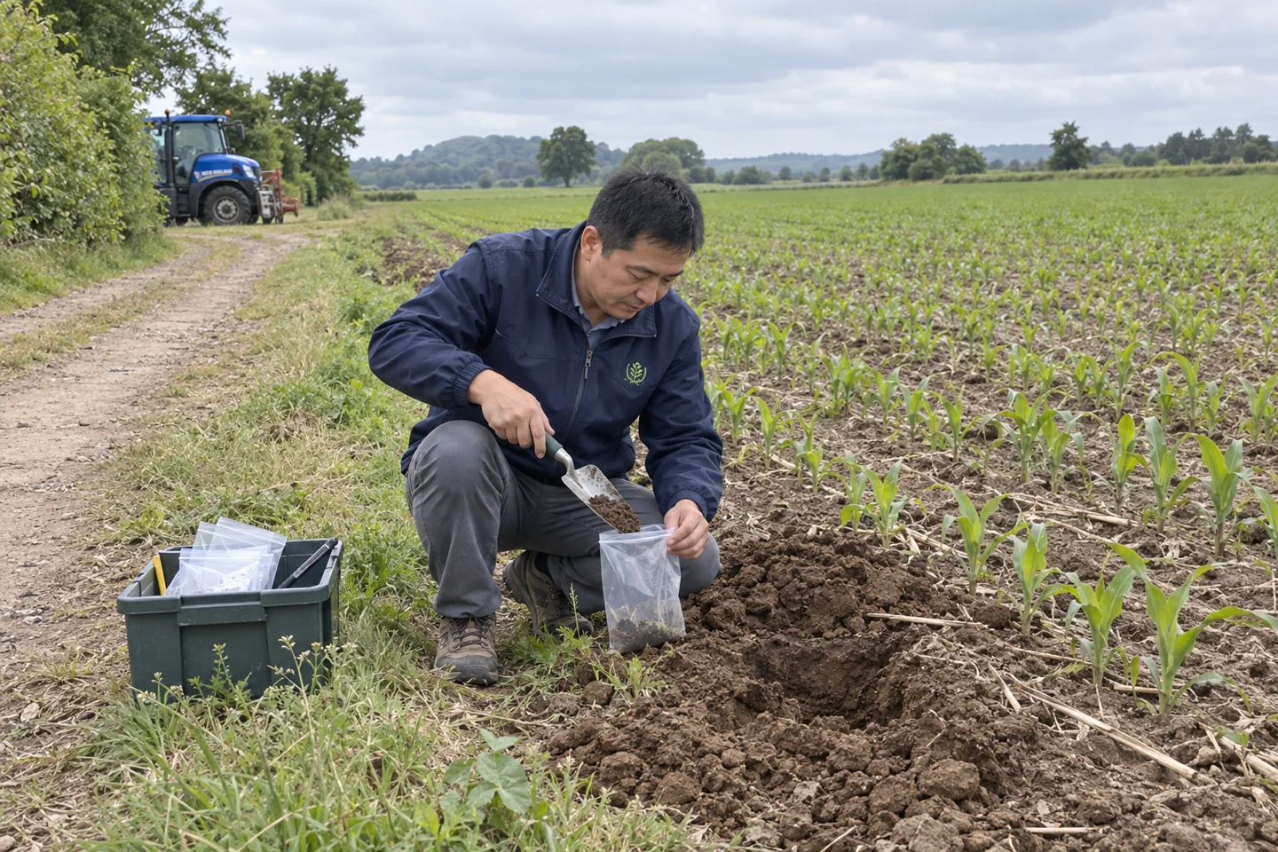 Soil sampling in the field.
