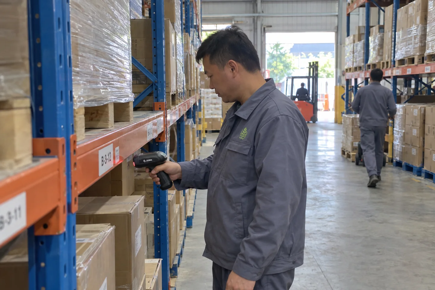 Scanning stock in a warehouse.